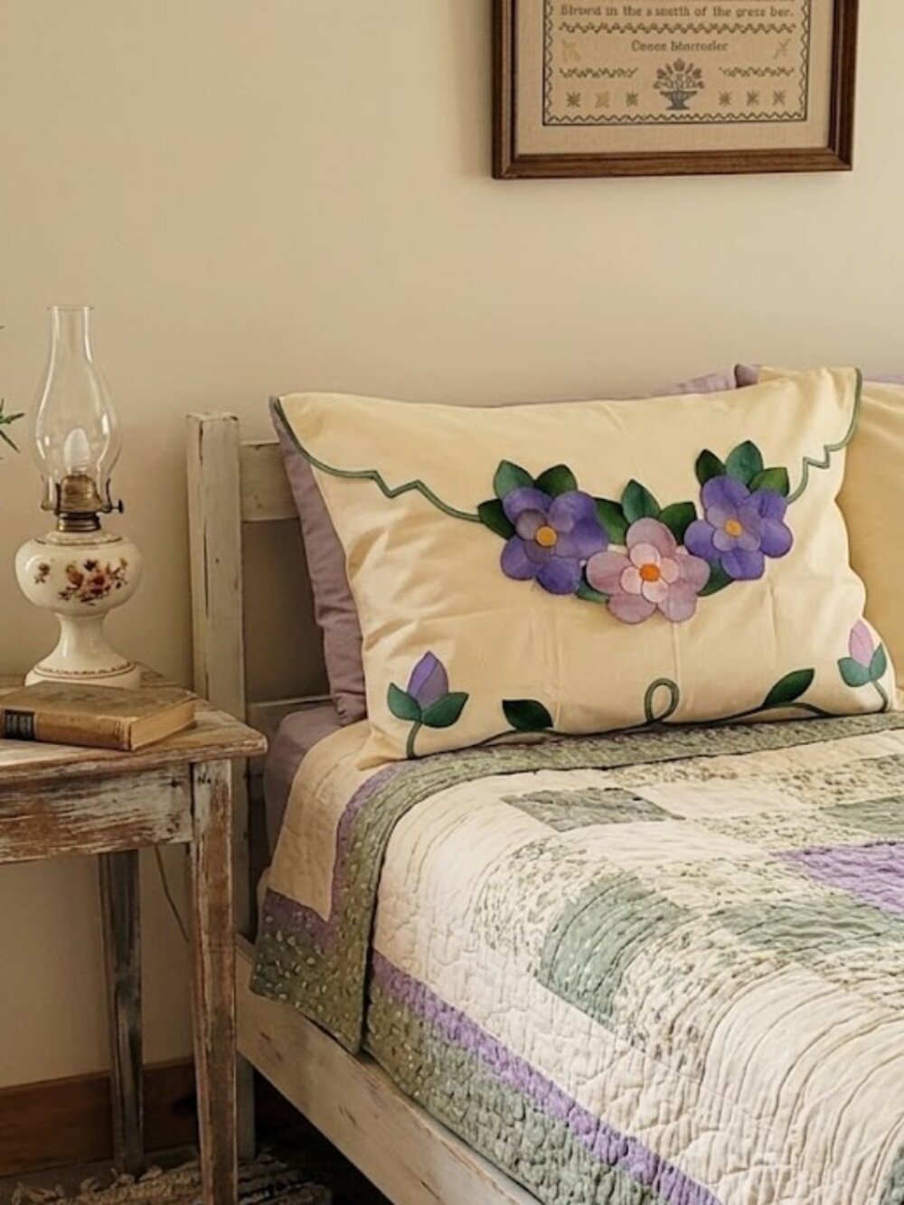 Belgian Linen Cotton Oversize "ENVELOPE STYLE" Pillow Sham with Flower Applique